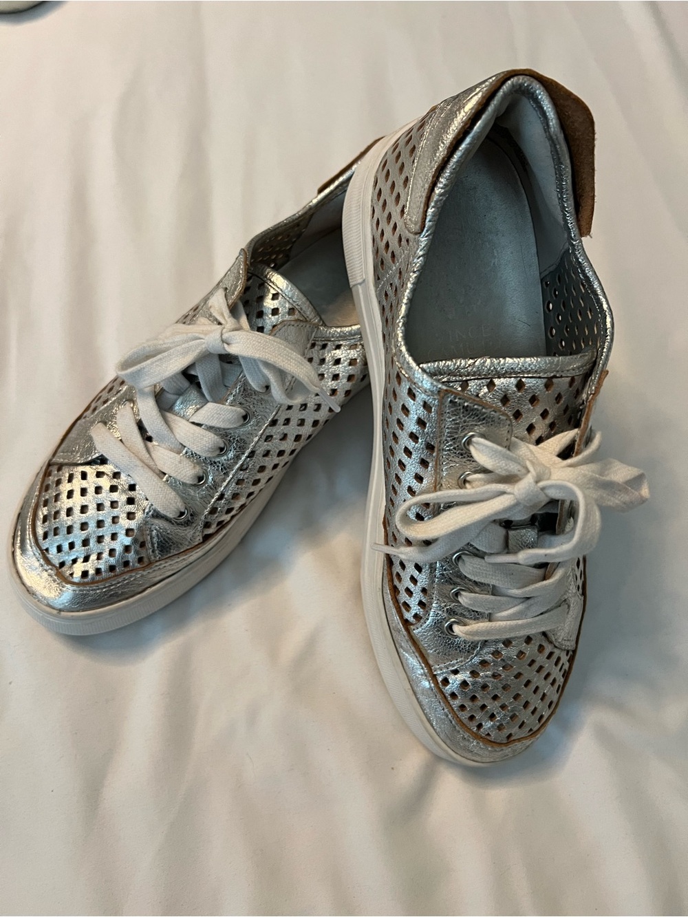 Vince Camuto Metallic Silver Perforated Sneakers